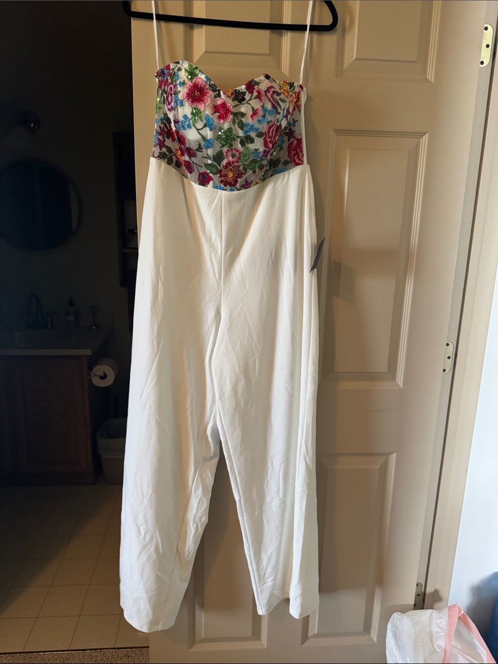 Lulu's White Jumpsuit with Multicolor Floral Bustier